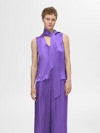 SATIN BOW NECK TOP, Liberty, highres