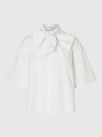 COTTON BOW SHORT SLEEVED SHIRT, Bright White, highres