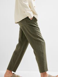 LINEN BLEND TROUSERS, Forest Night, highres