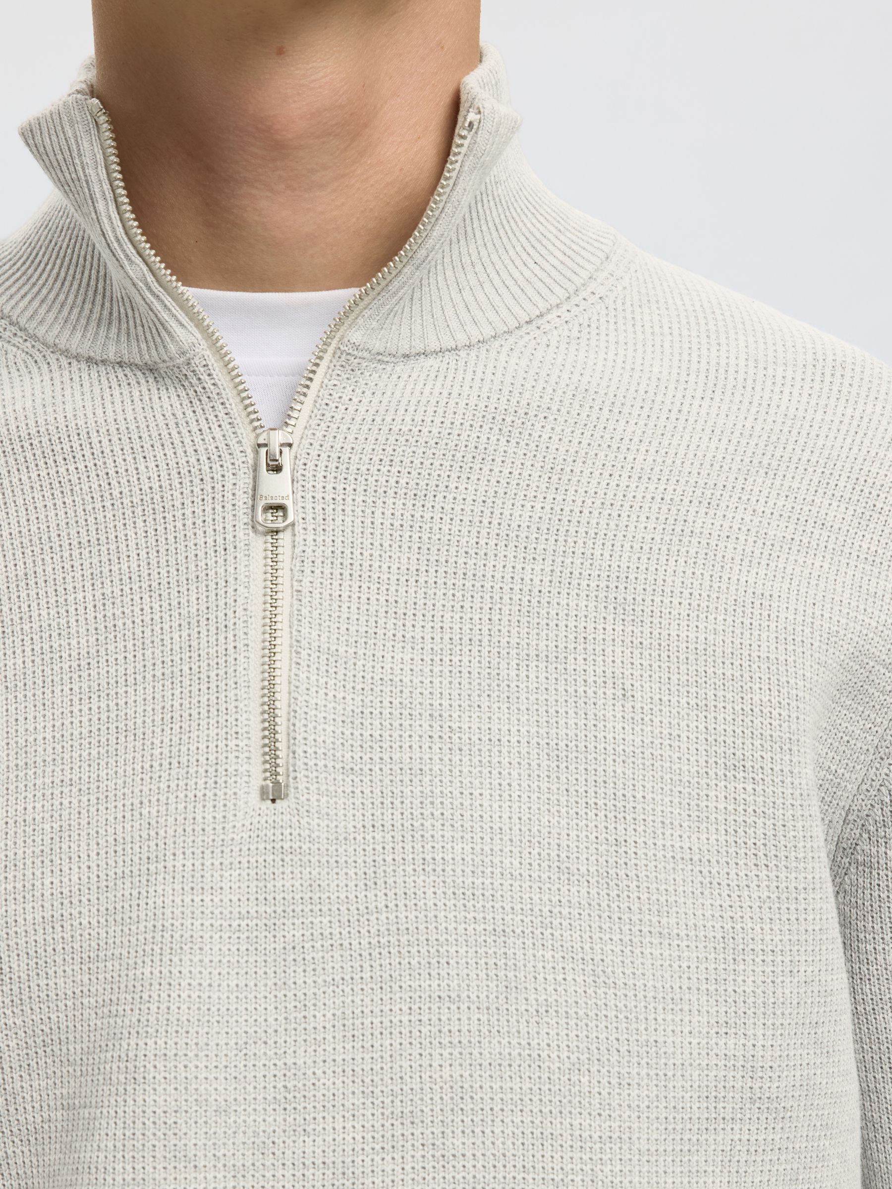 HALF-ZIP JUMPER, Light Grey Melange, highres