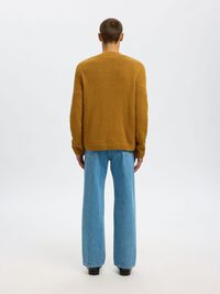 100% COTTON V-NECK JUMPER, Golden Brown, highres