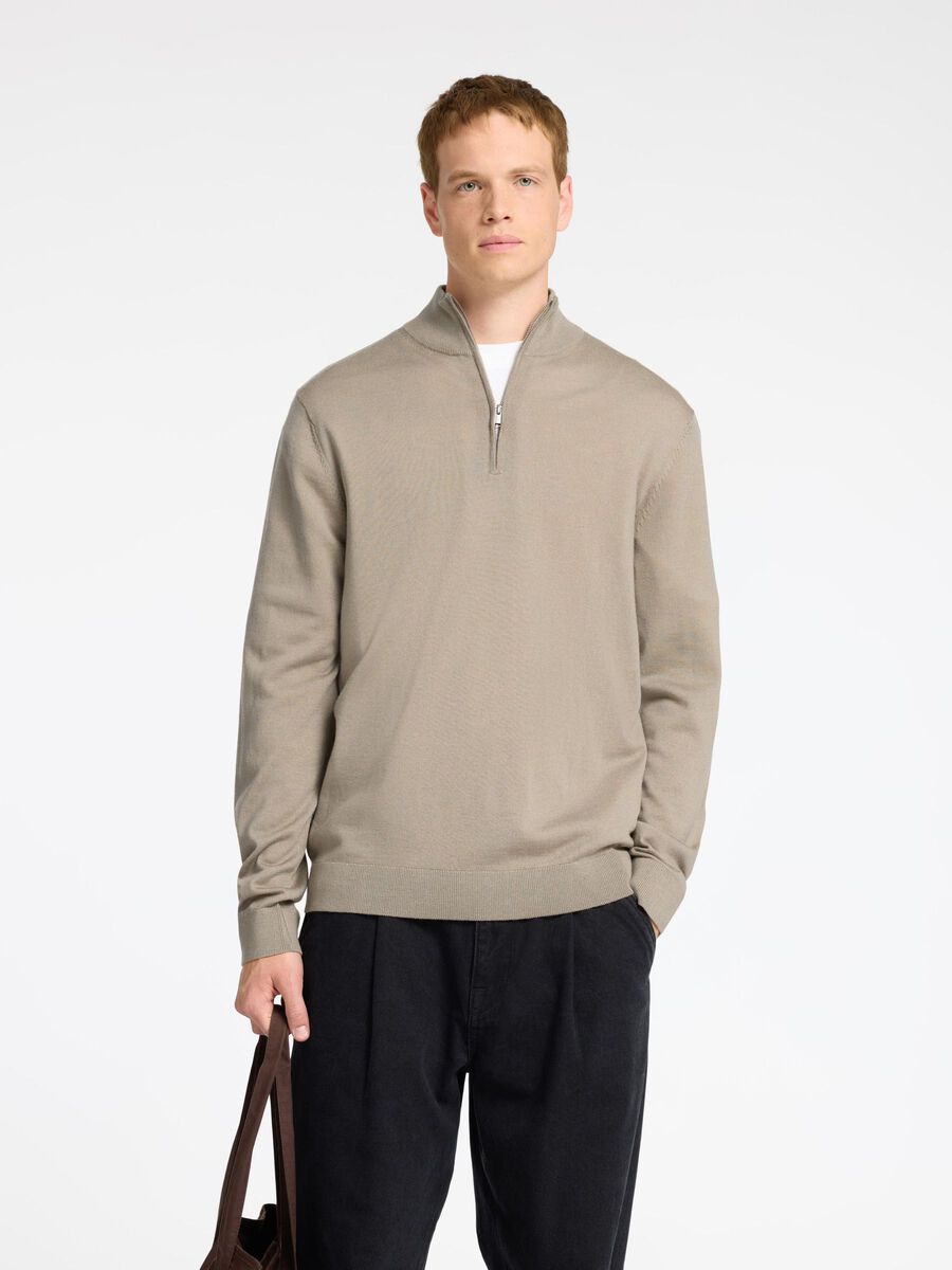 Selected 100% MERINO WOOL HALF-ZIP JUMPER, Kelp, highres - 16094655_Kelp_003.jpg