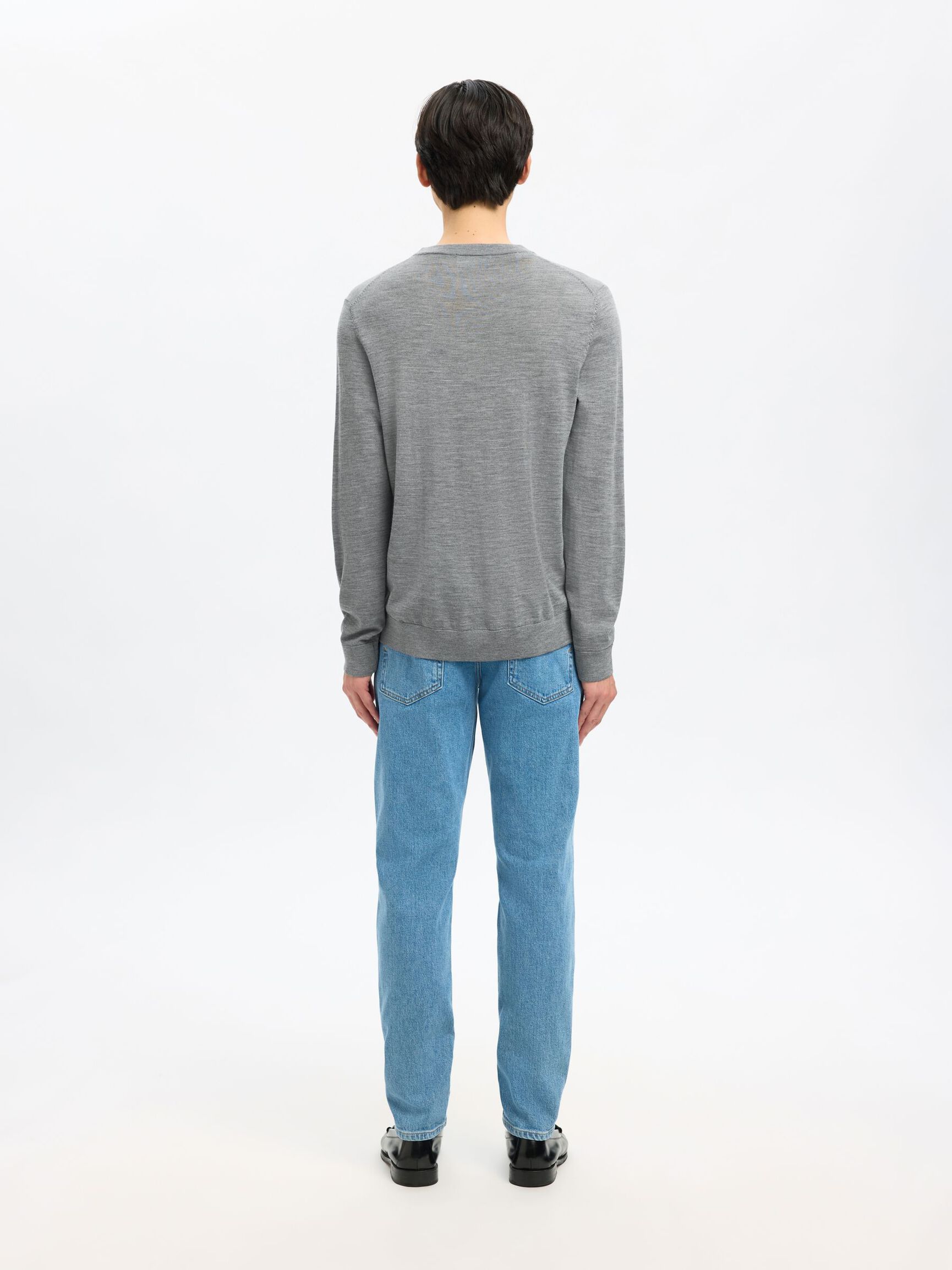 100% MERINO WOOL CREWNECK JUMPER, Medium Grey Melange, highres