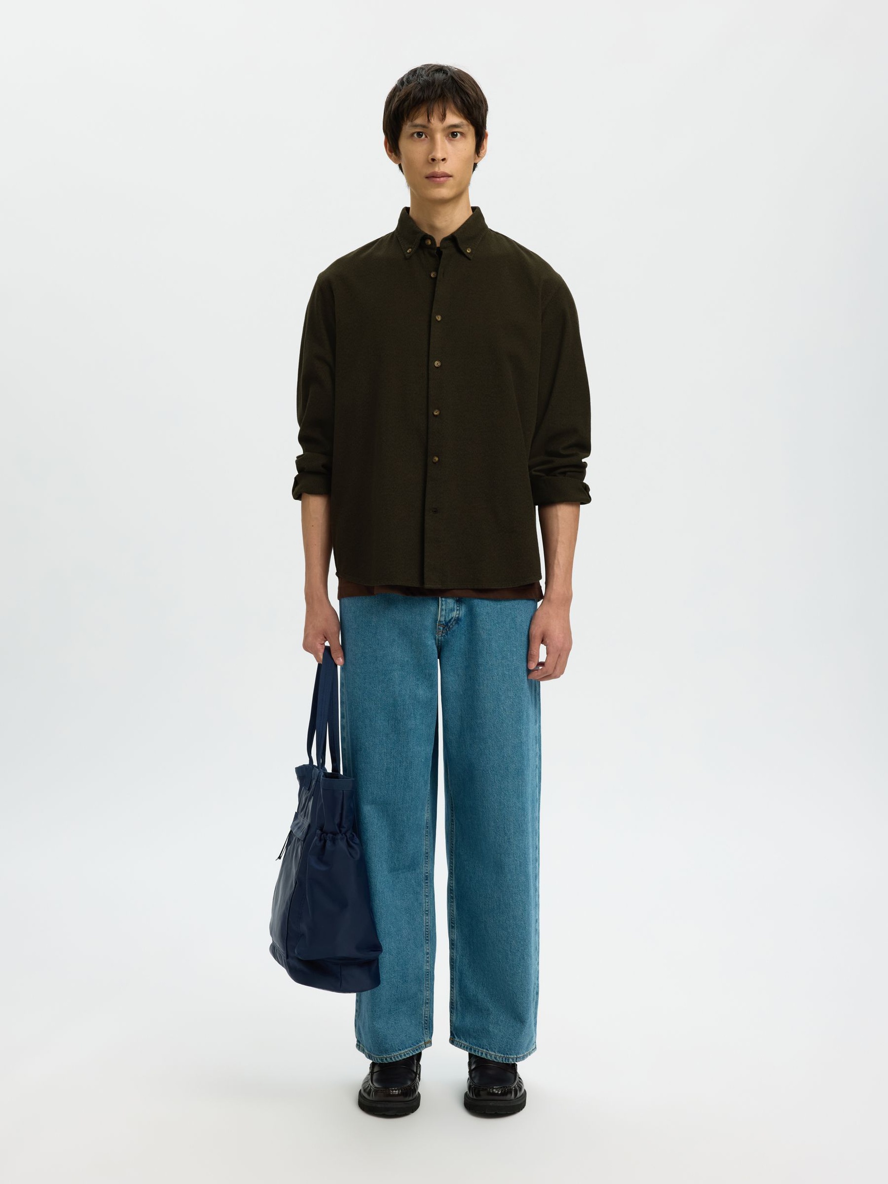 100% COTTON BUTTON-DOWN SHIRT, Forest Night, highres