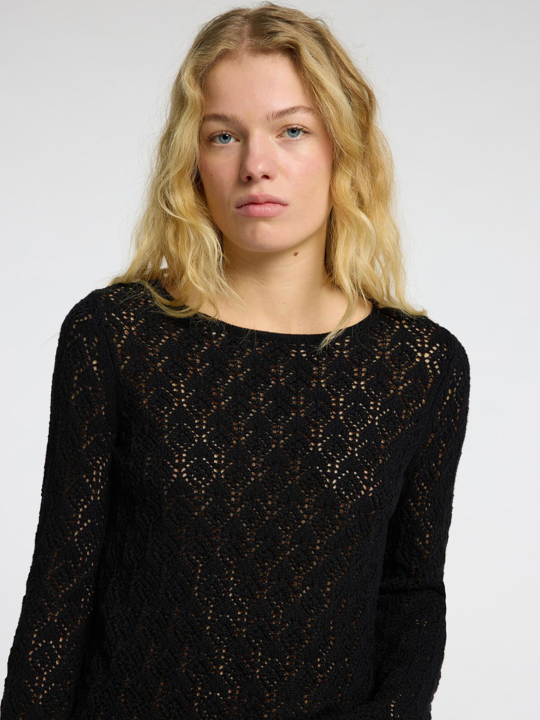 LONG SLEEVED KNITTED TOP, Black, highres