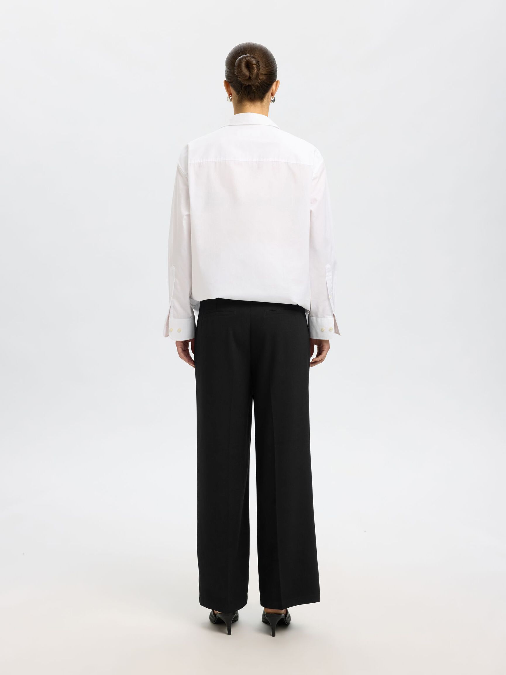 WOVEN WIDE-LEG TROUSERS, Black, highres