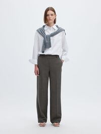VISCOSE BLEND WIDE-LEG TROUSERS, Dark Grey Melange, highres