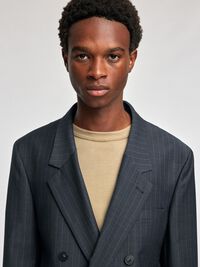 RELAXED FIT DOUBLE-BREASTED BLAZER, Dark Navy, highres