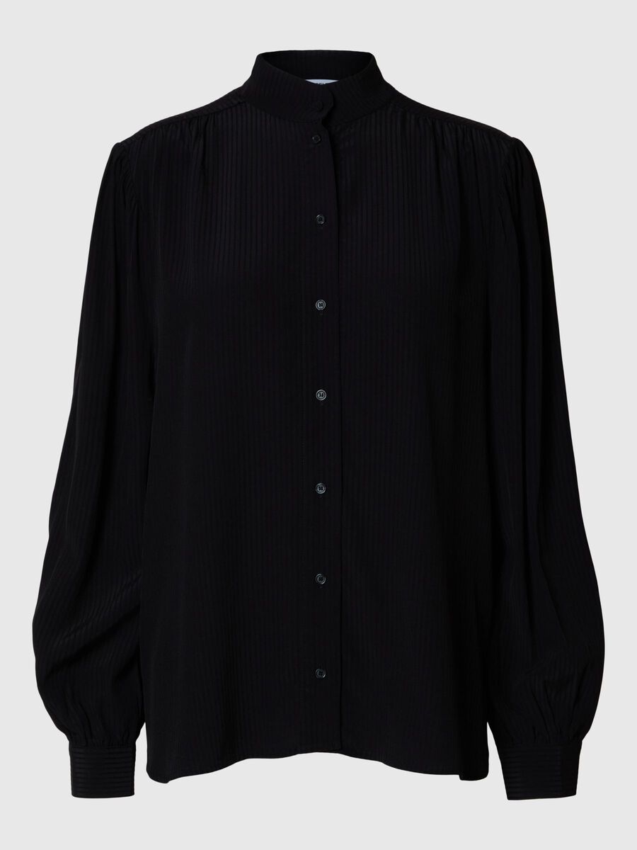 Selected VISCOSE BLEND LONG SLEEVED SHIRT, Black, highres - 16095849_Black_001.jpg