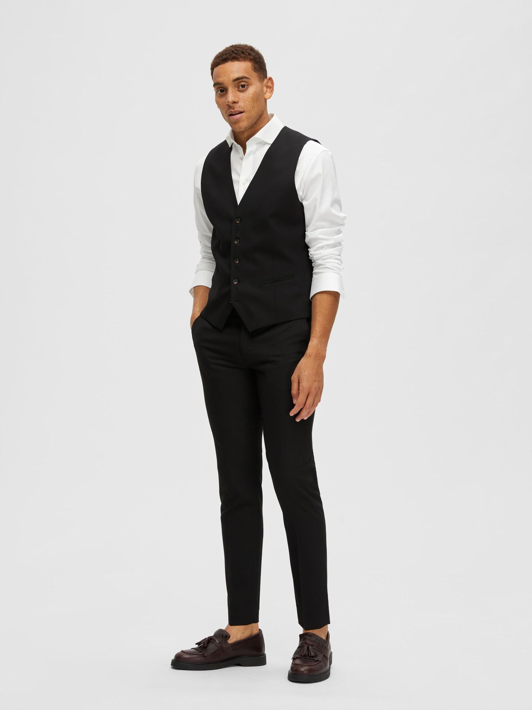 KLASSISK ULDBLANDING VEST, Black, highres