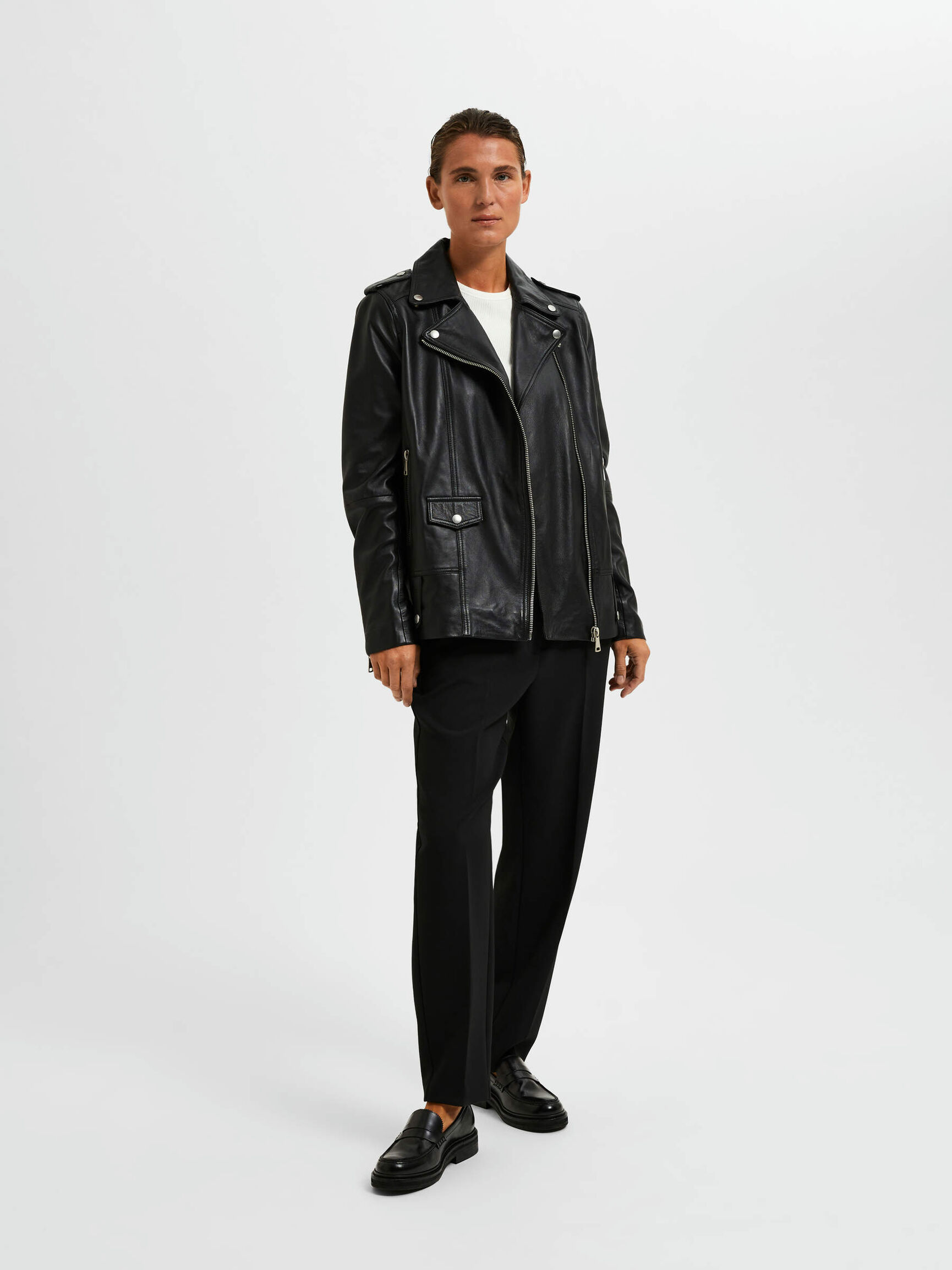 OVERSIZED LEATHER JACKET, Black, highres
