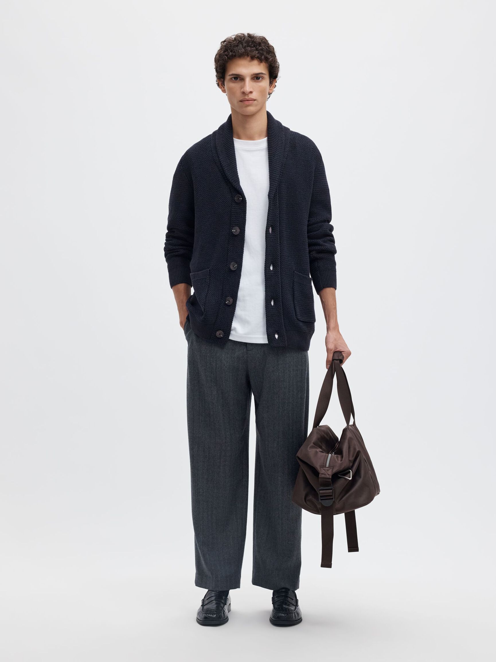 SHAWL-NECK KNITTED CARDIGAN, Maritime Blue, highres