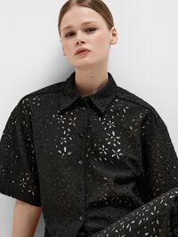 OVERSIZED LACE SHIRT, Black, highres