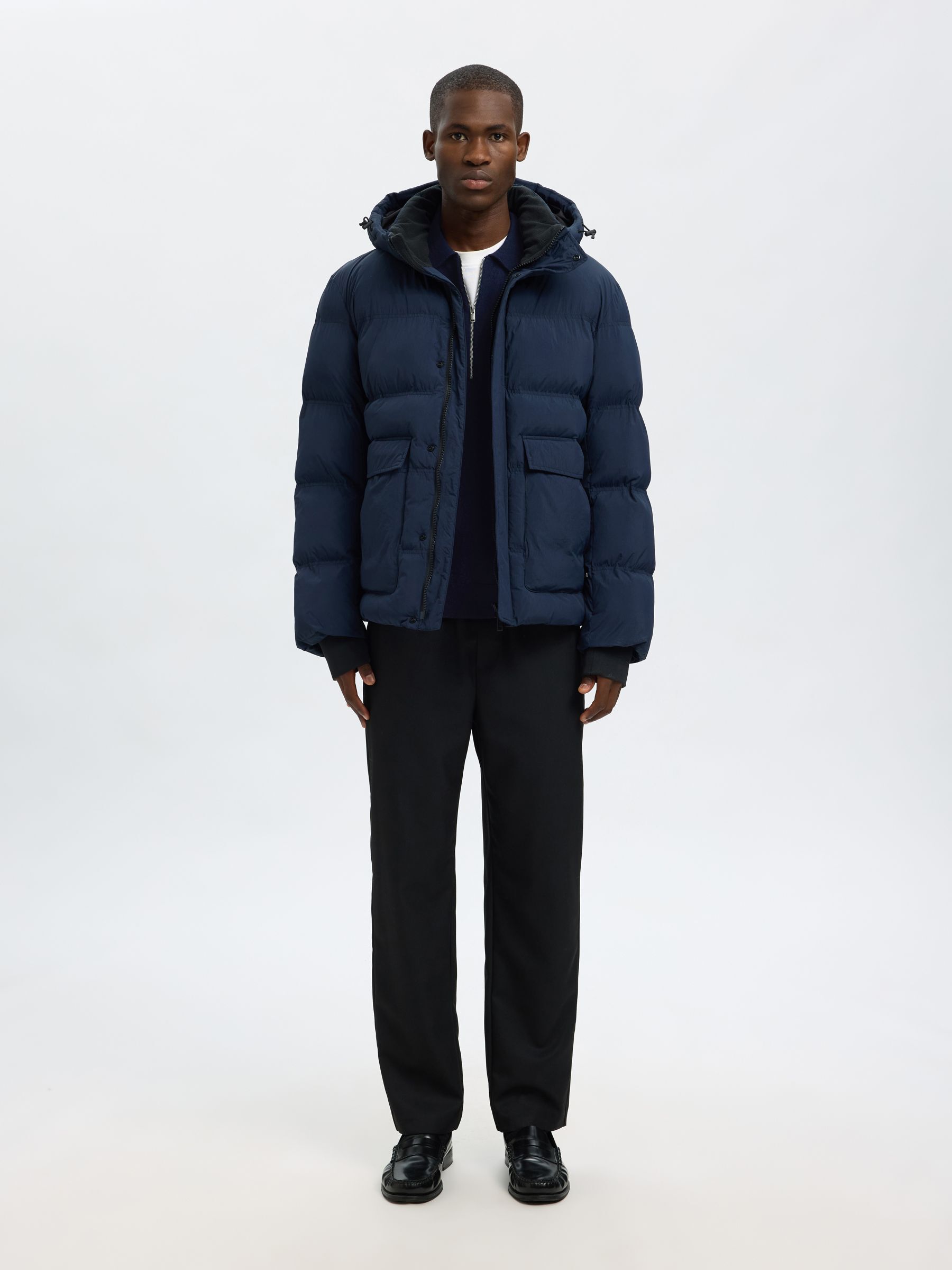 100% MERINO WOOL  LONG-SLEEVED POLO, Navy Blazer, highres