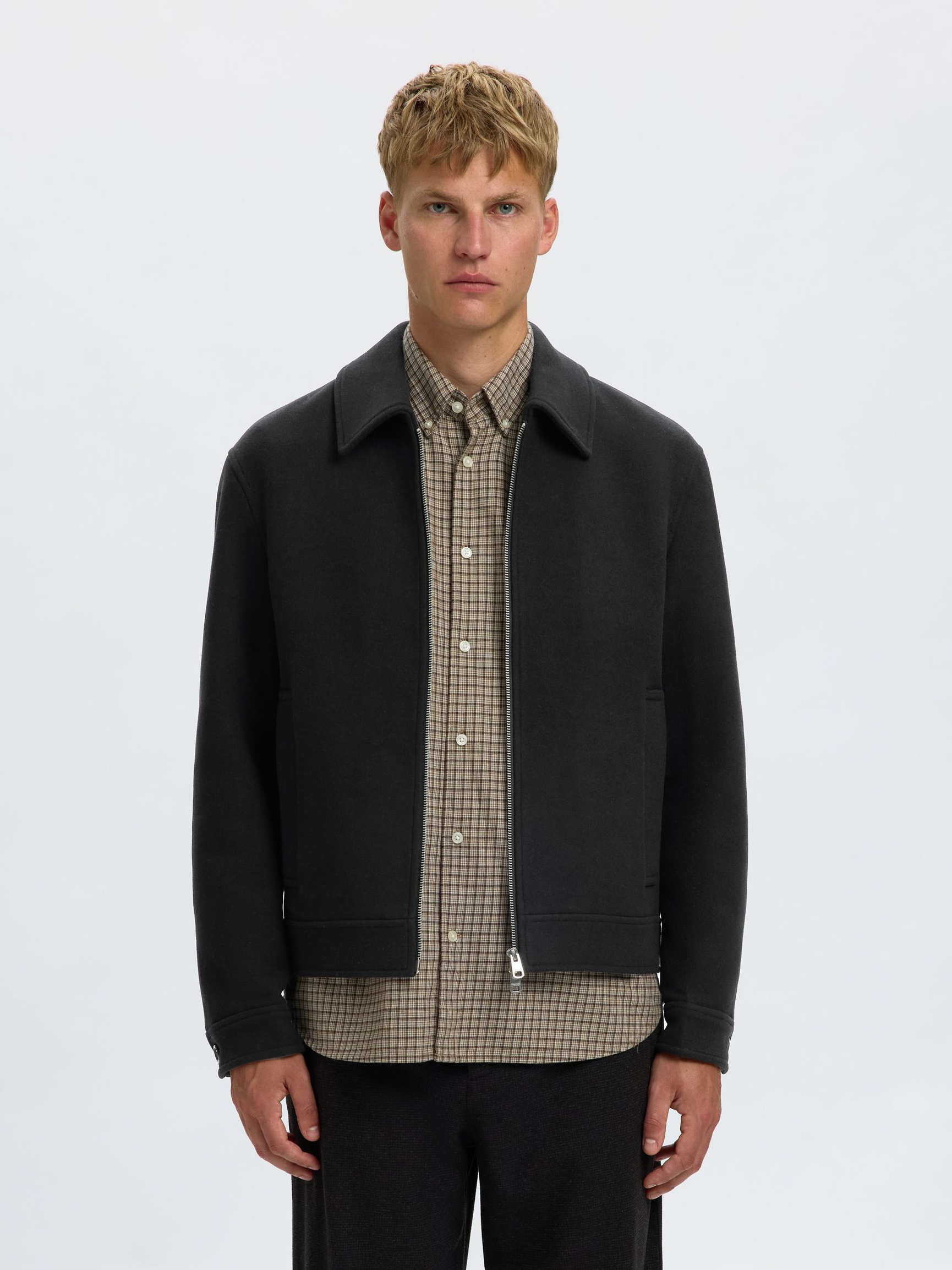 WOOL BLEND JACKET, Black, highres