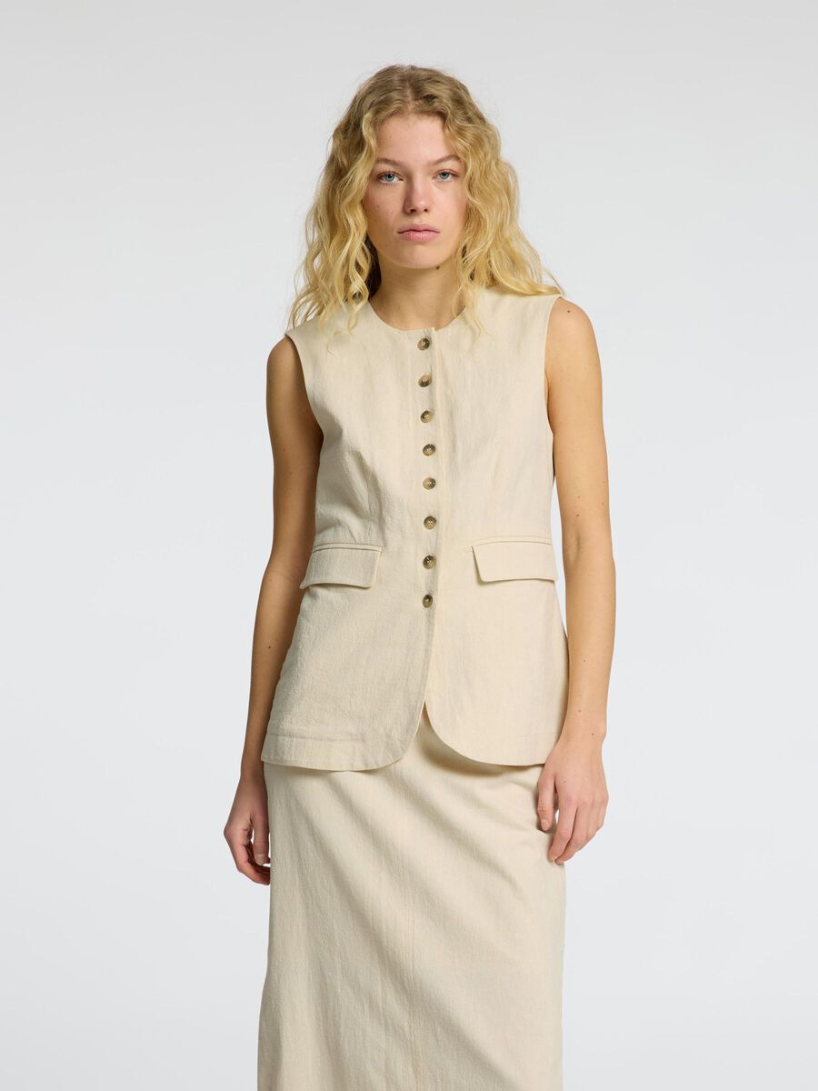 Selected TAILORED LINNENMIX GILET, Sandshell, highres - 16096929_Sandshell_003.jpg