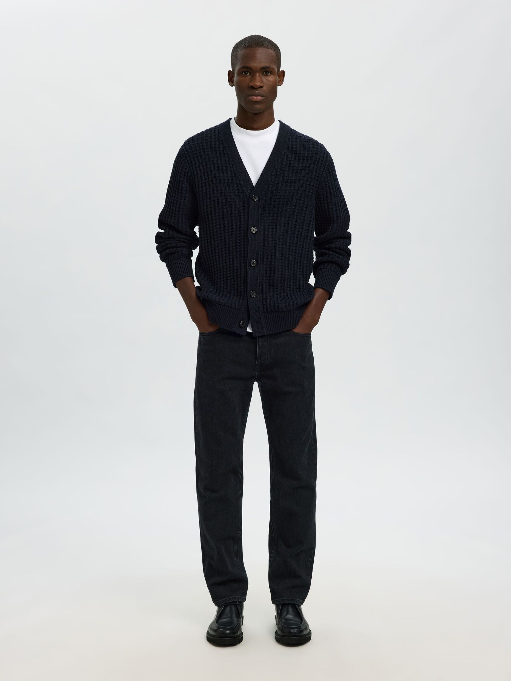 100% COTTON KNITTED CARDIGAN, Sky Captain, highres