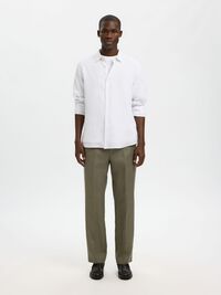 REGULAR FIT LINEN TROUSERS, Olive Green, highres