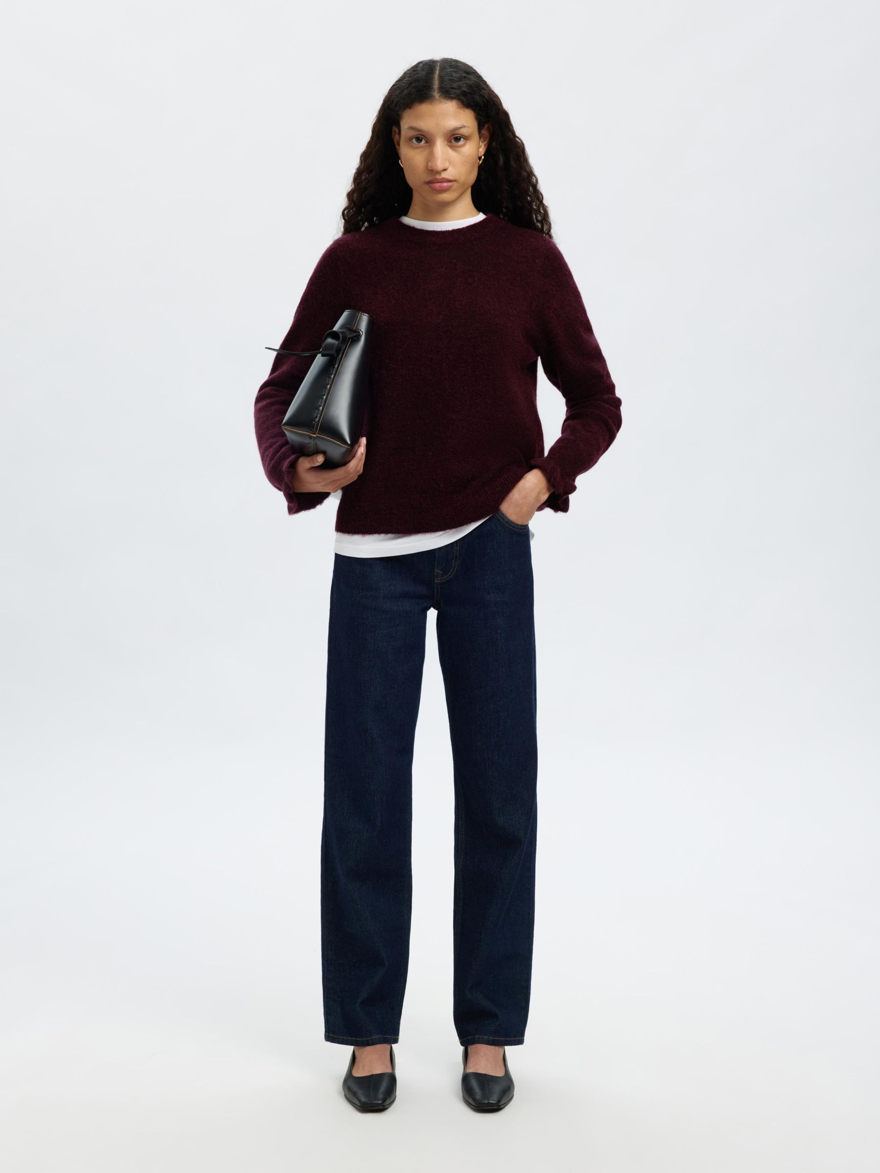 WOOL BLEND RUFFLED SLEEVE PULLOVER, Fig, highres