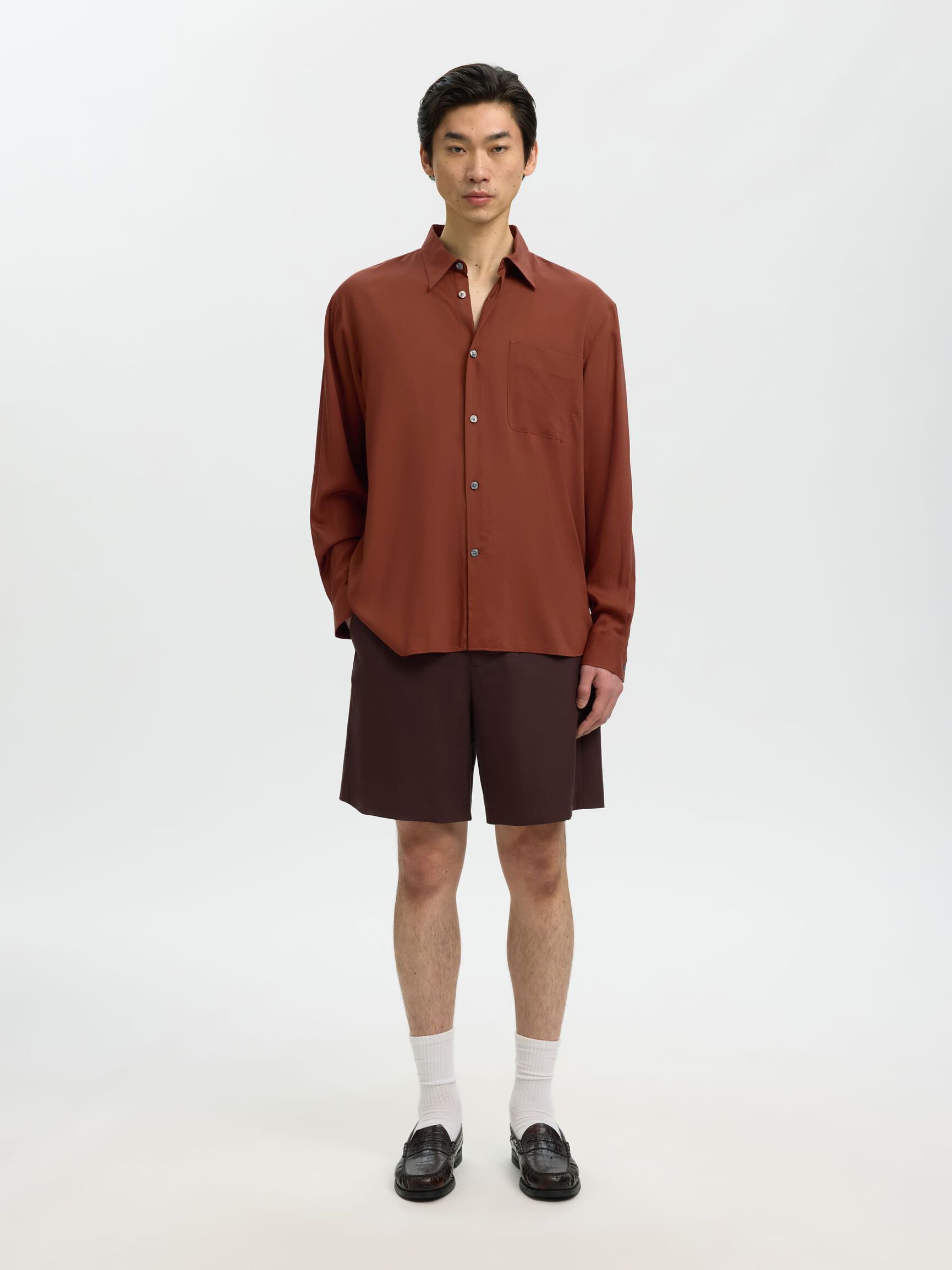 RELAXED FIT LONG SLEEVED SHIRT, Cherry Mahogany, highres