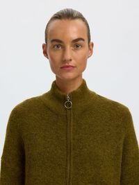 WOOL BLEND CARDIGAN, Fir Green, highres