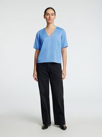 KORTÆRMET TOP MED V-HALS, Cornflower Blue, highres