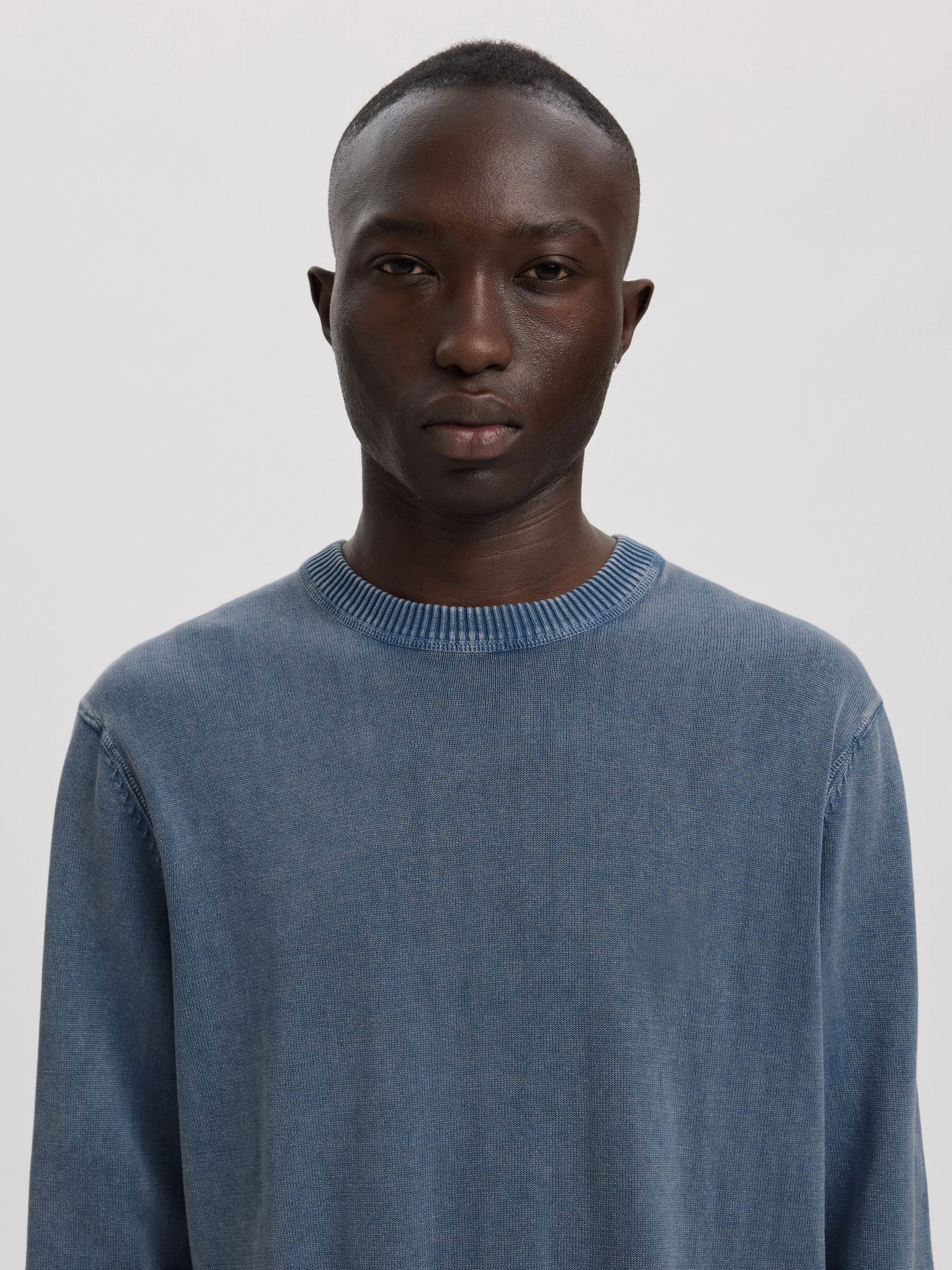 BAUMWOLL PULLOVER MIT RUNDHALSAUSSCHNITT, Dusty Blue, highres