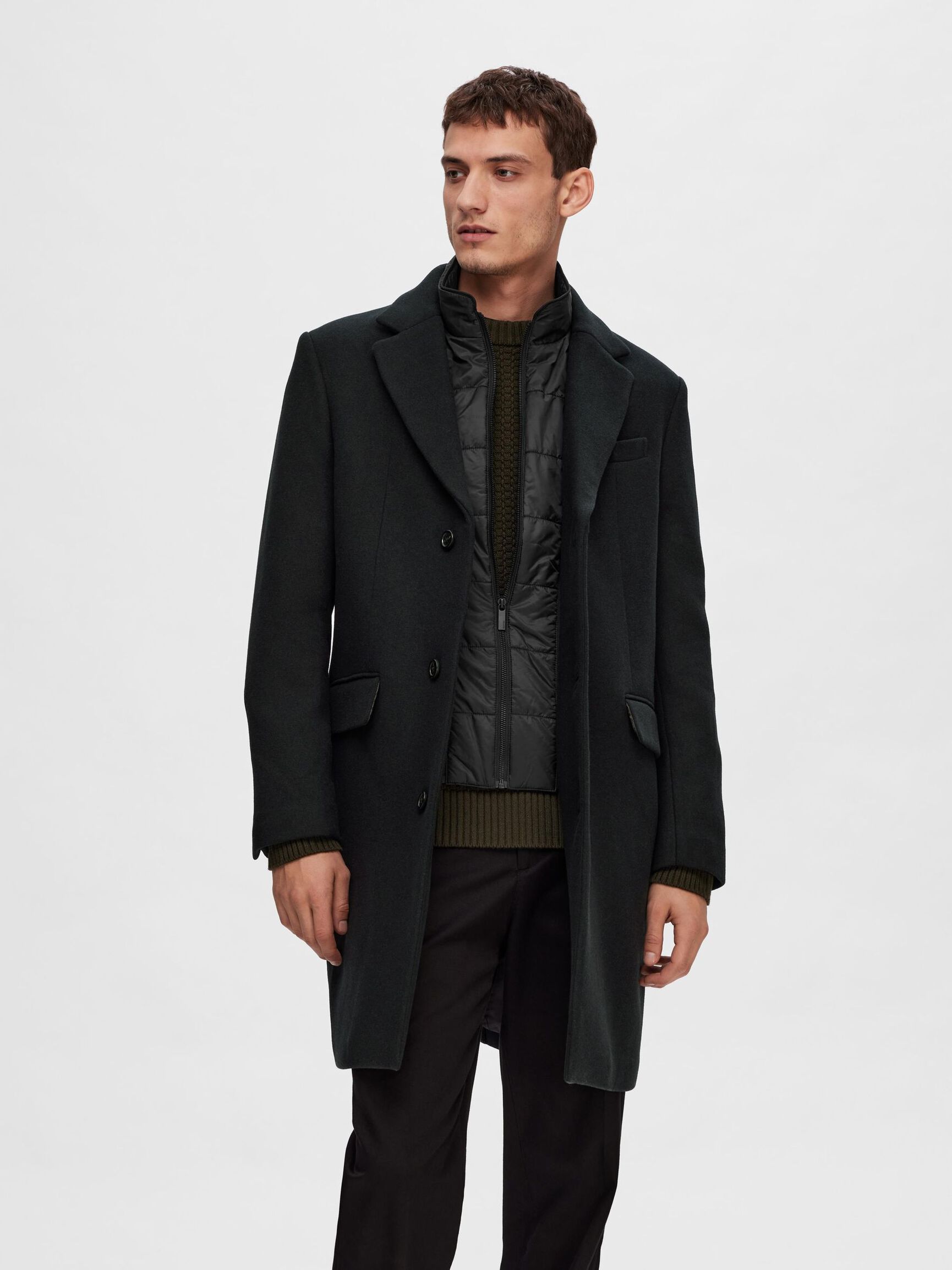 WOOL BLEND 2-IN-1 COAT, Black, highres
