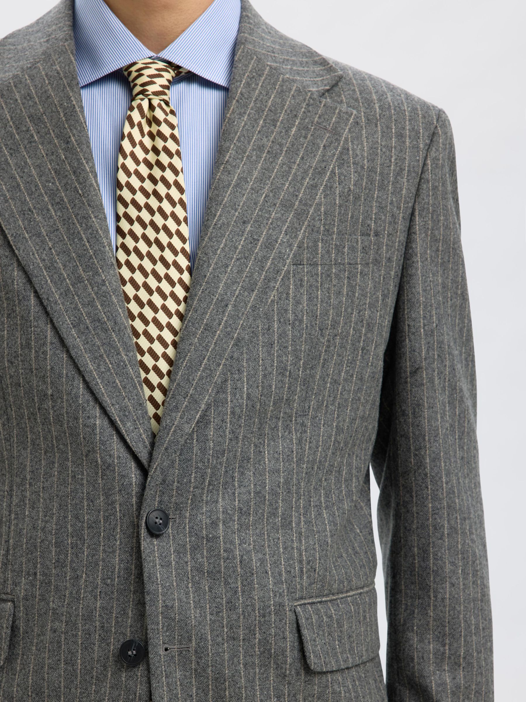 NADELSTREIFEN EINREIHIGER BLAZER, Medium Grey Melange, highres