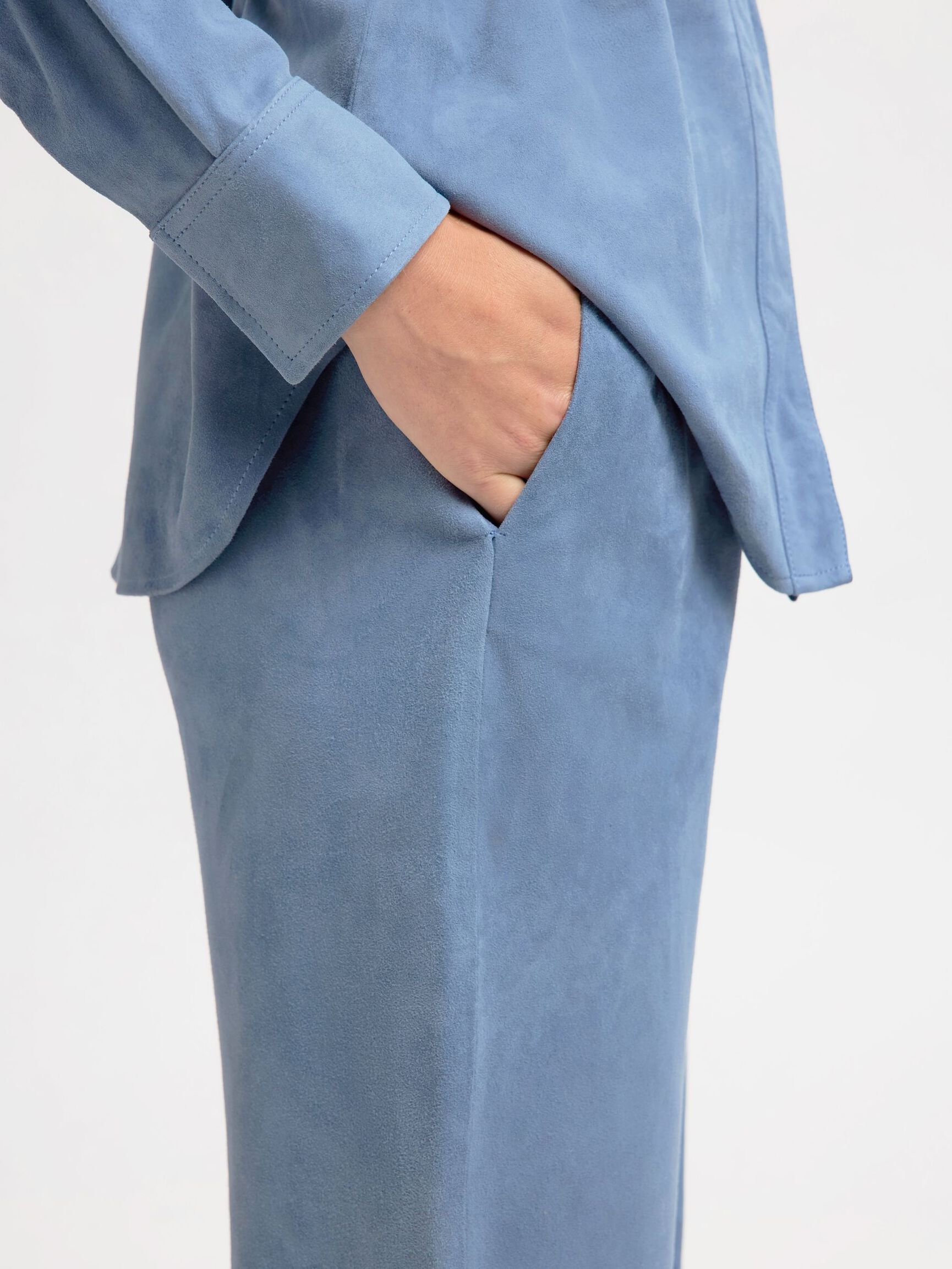 SUEDE TROUSERS, Blue Mirage, highres