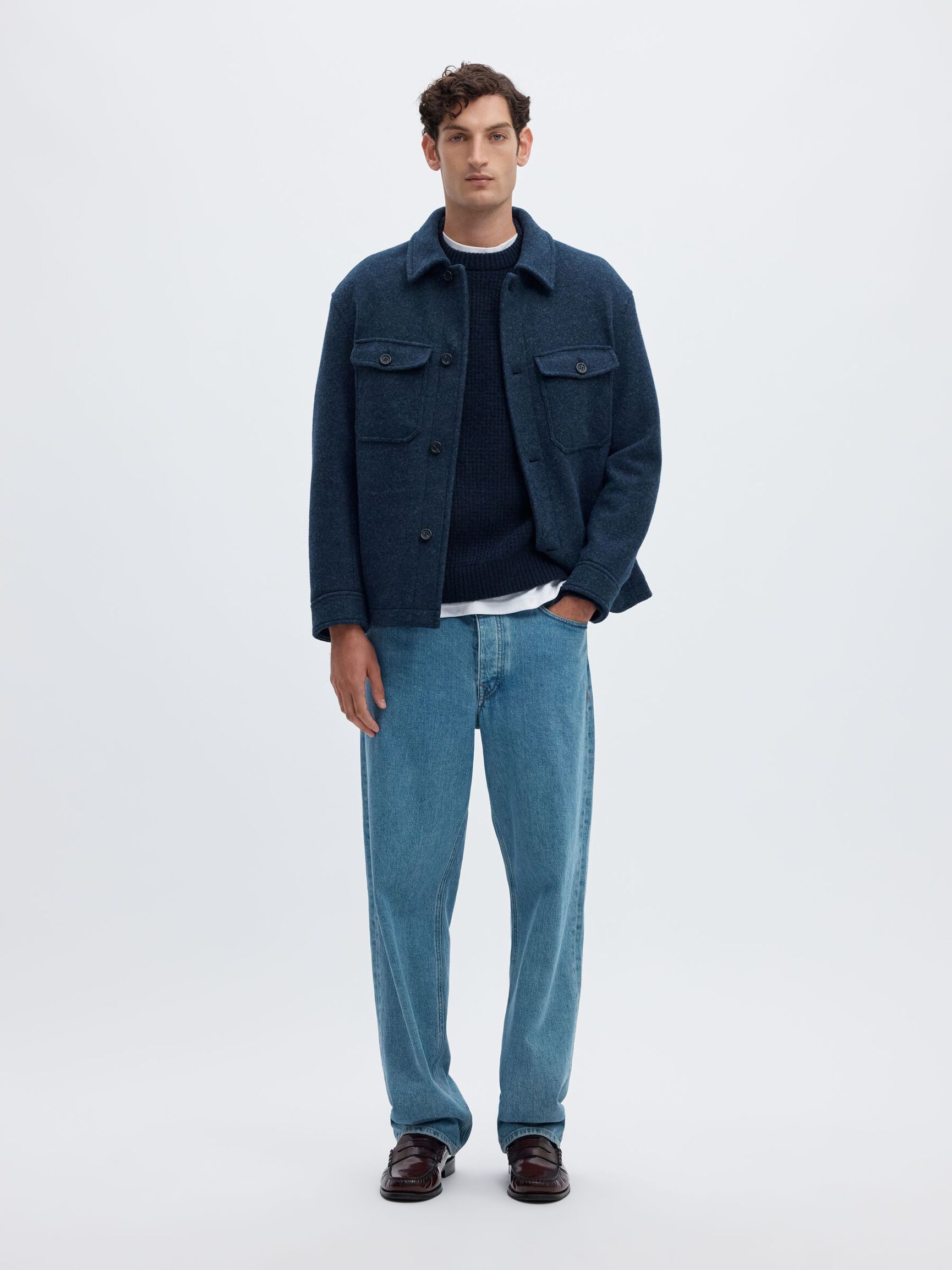 WAFFLE KNIT JUMPER, Navy Blazer, highres