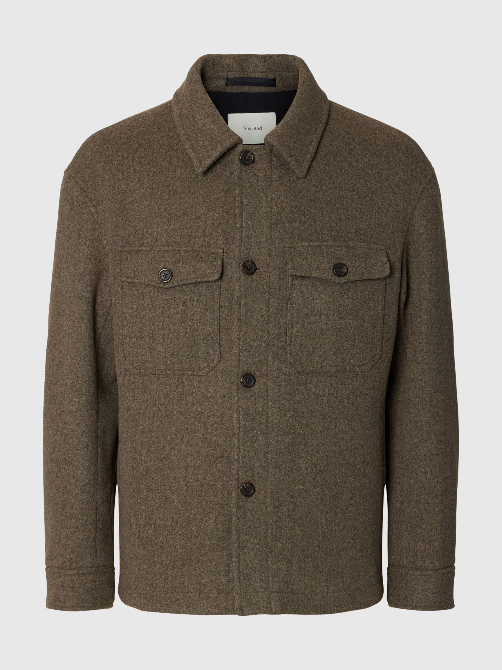 WOOL BLEND SHACKET, Chocolate Torte, highres
