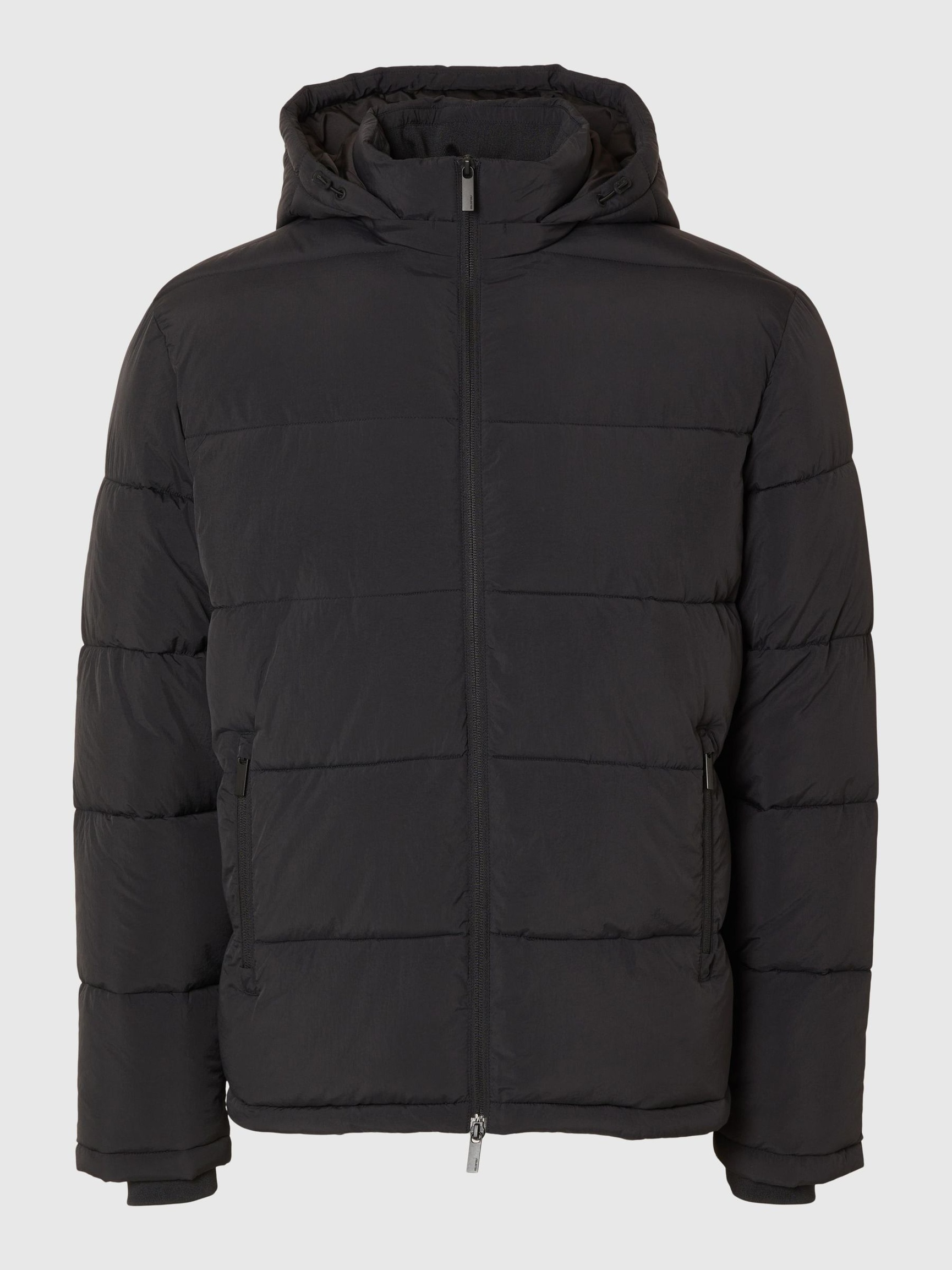 HOODED PUFFER JACKET, Black, highres