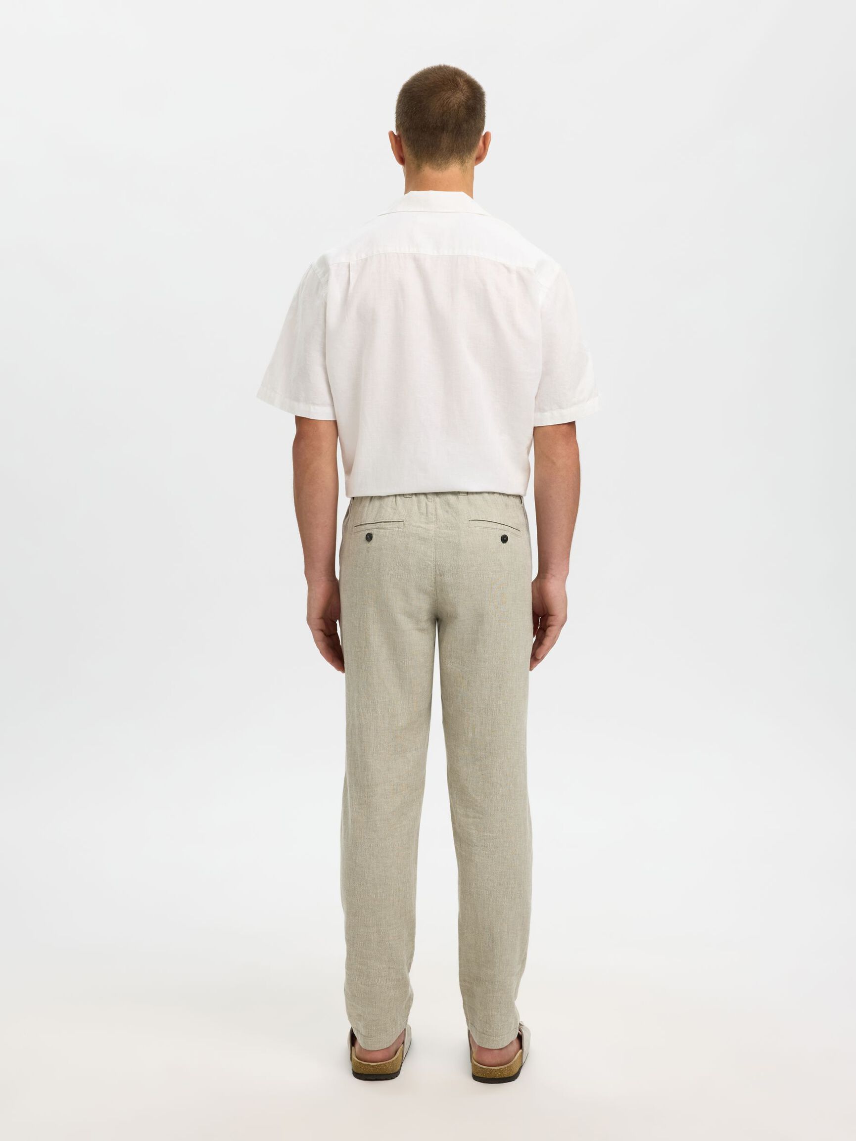 SMAL AVSMALNANDE LINNEBLANDNING BYXOR, Vetiver, highres