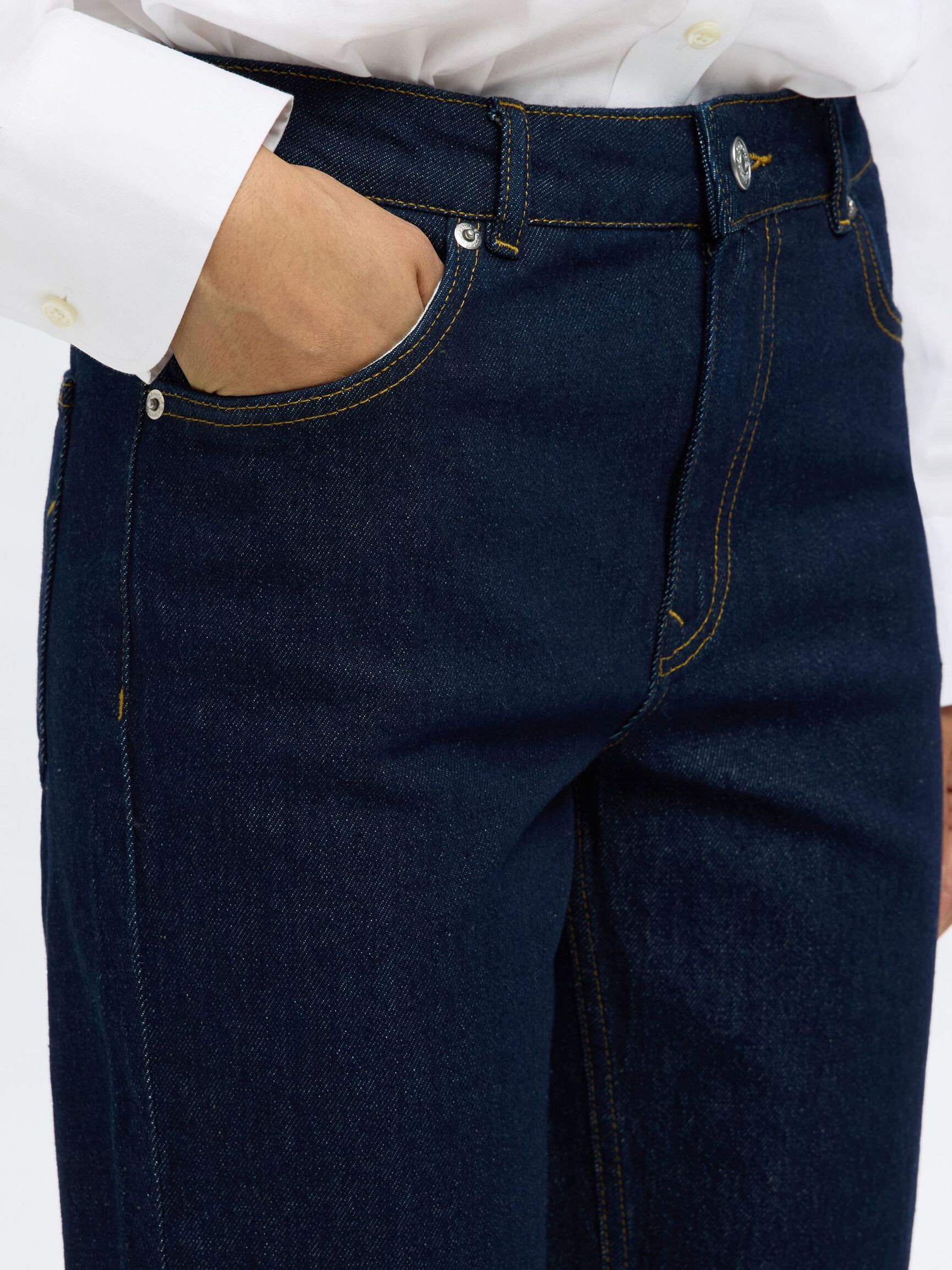 MID WAIST SLIM TAPERED-FIT JEANS, Dark Blue Denim, highres