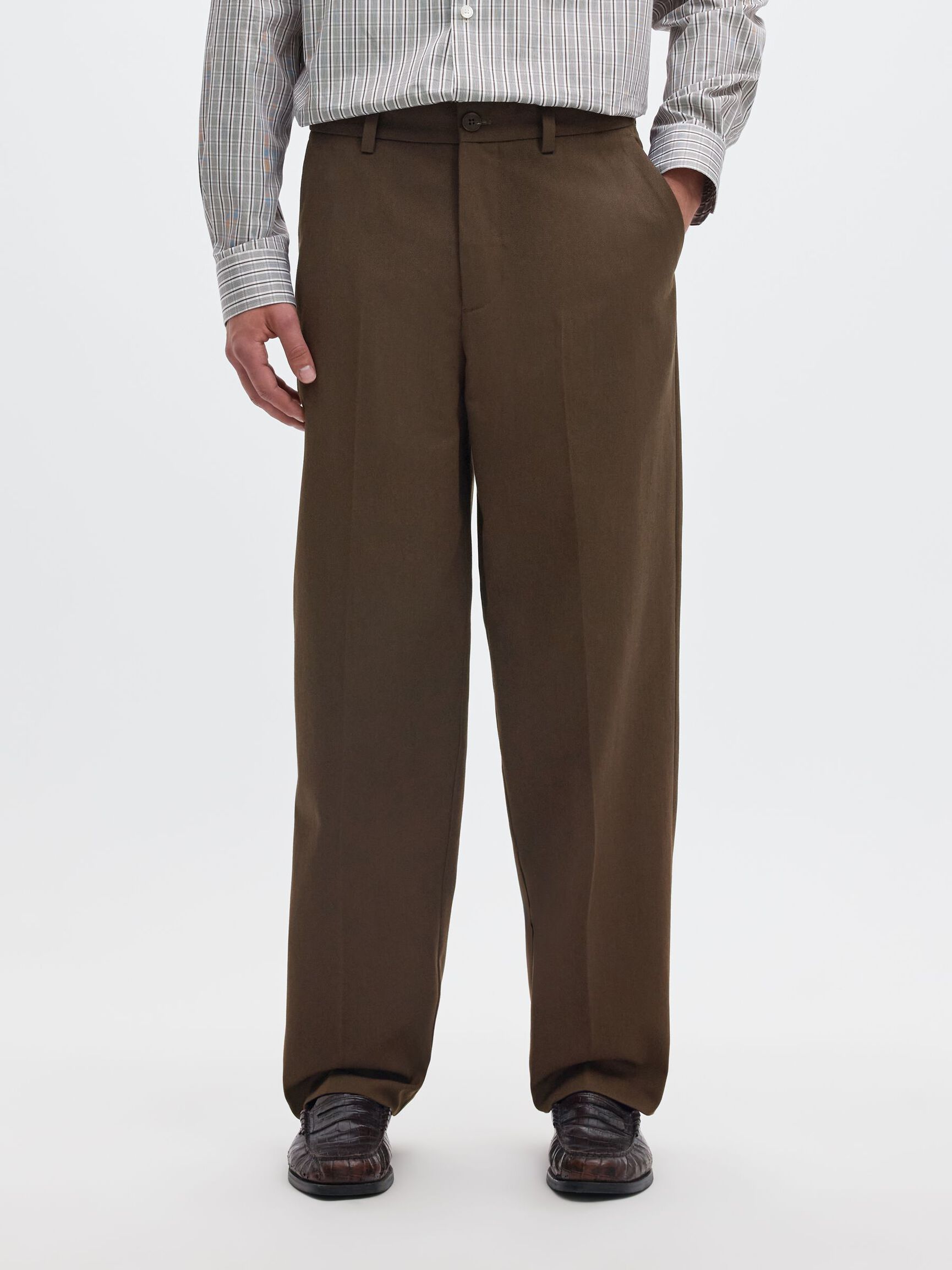 WOOL BLEND LOOSE-FIT TROUSERS, Turkish Coffee, highres