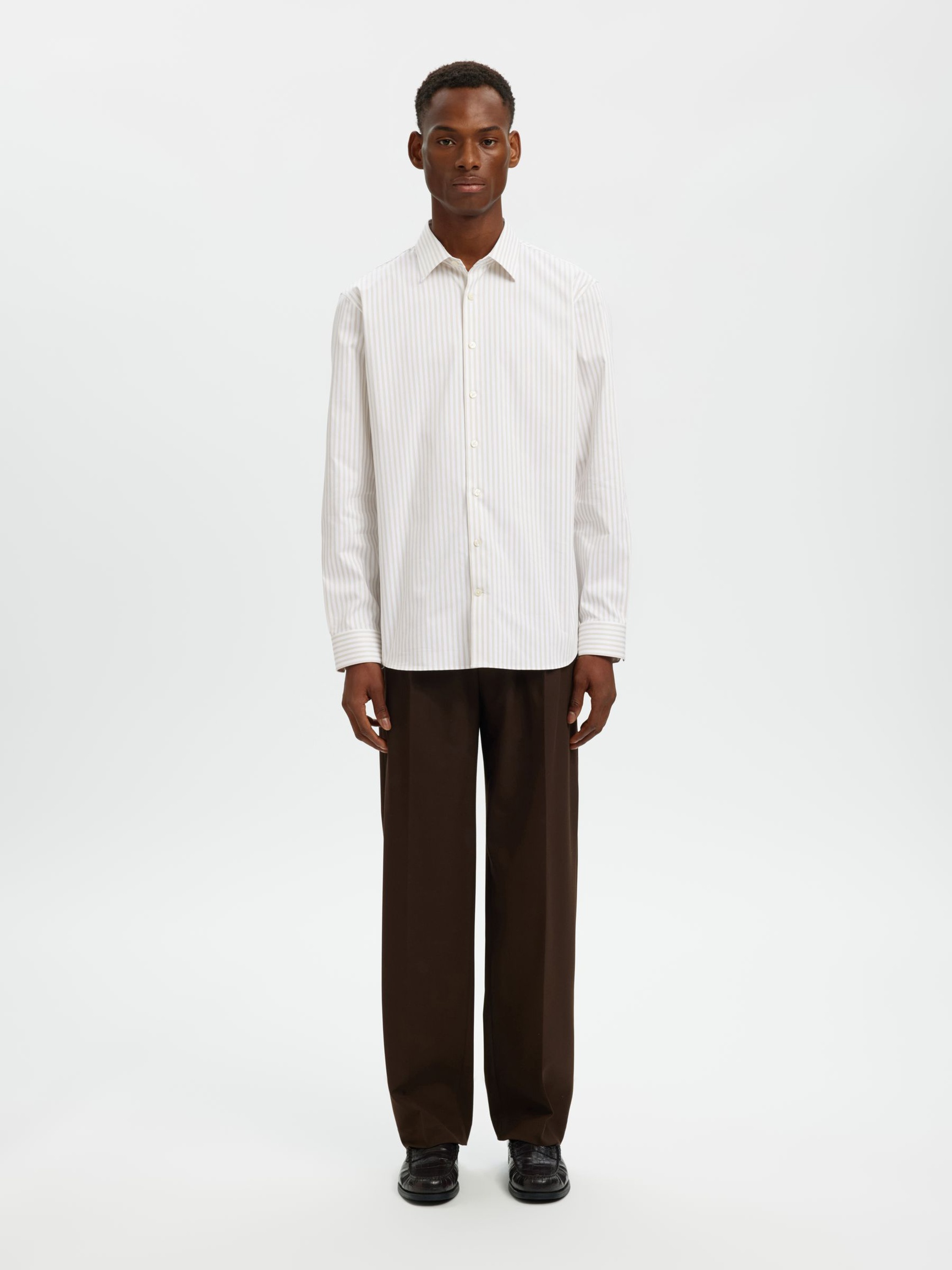 SLIM FIT SKJORTA, Sand, highres