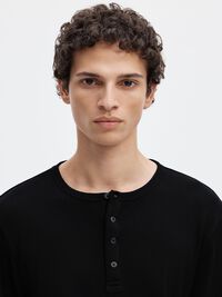 RIBBED BUTTON LONG-SLEEVED T-SHIRT, Black, highres