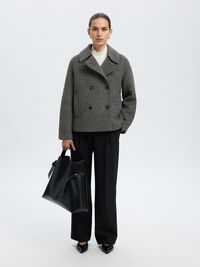 WOOL BLEND BOUCLE SHORT JACKET, Medium Grey Melange, highres