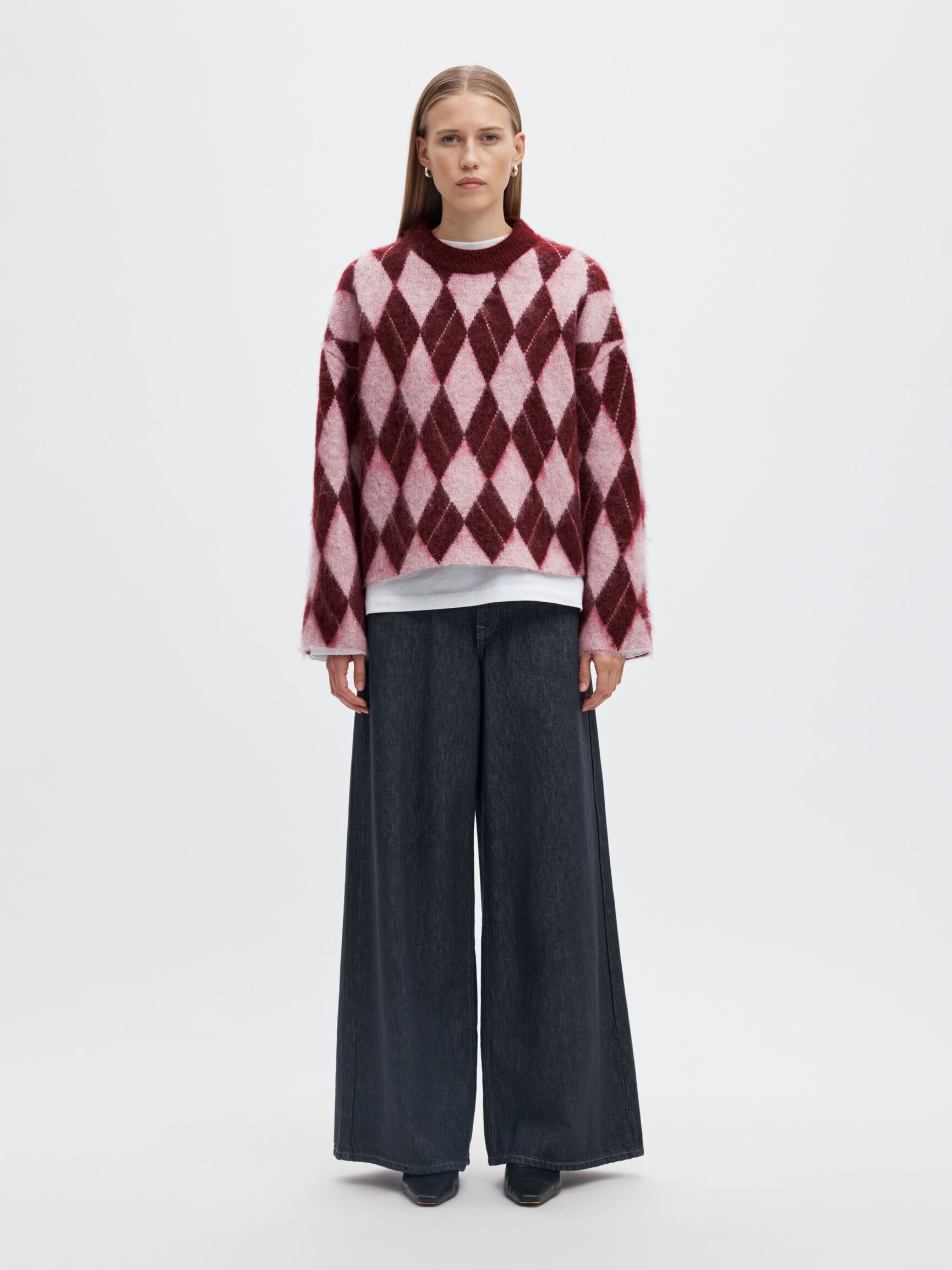 ARGYLE KNITTED JUMPER, Tawny Port, highres