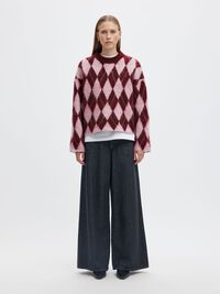 ARGYLE KNITTED JUMPER, Tawny Port, highres