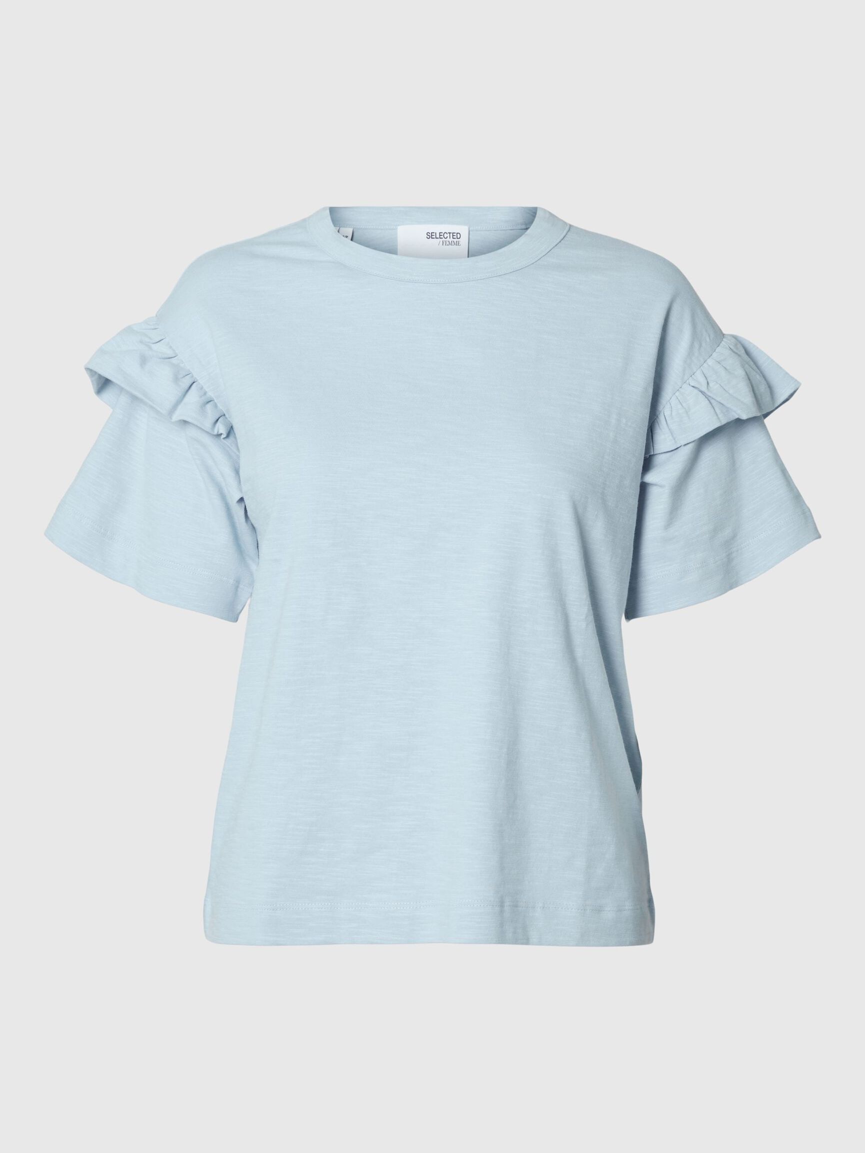BAUMWOLL RÜSCHEN T-SHIRT, Cashmere Blue, highres
