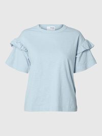BAUMWOLL RÜSCHEN T-SHIRT, Cashmere Blue, highres