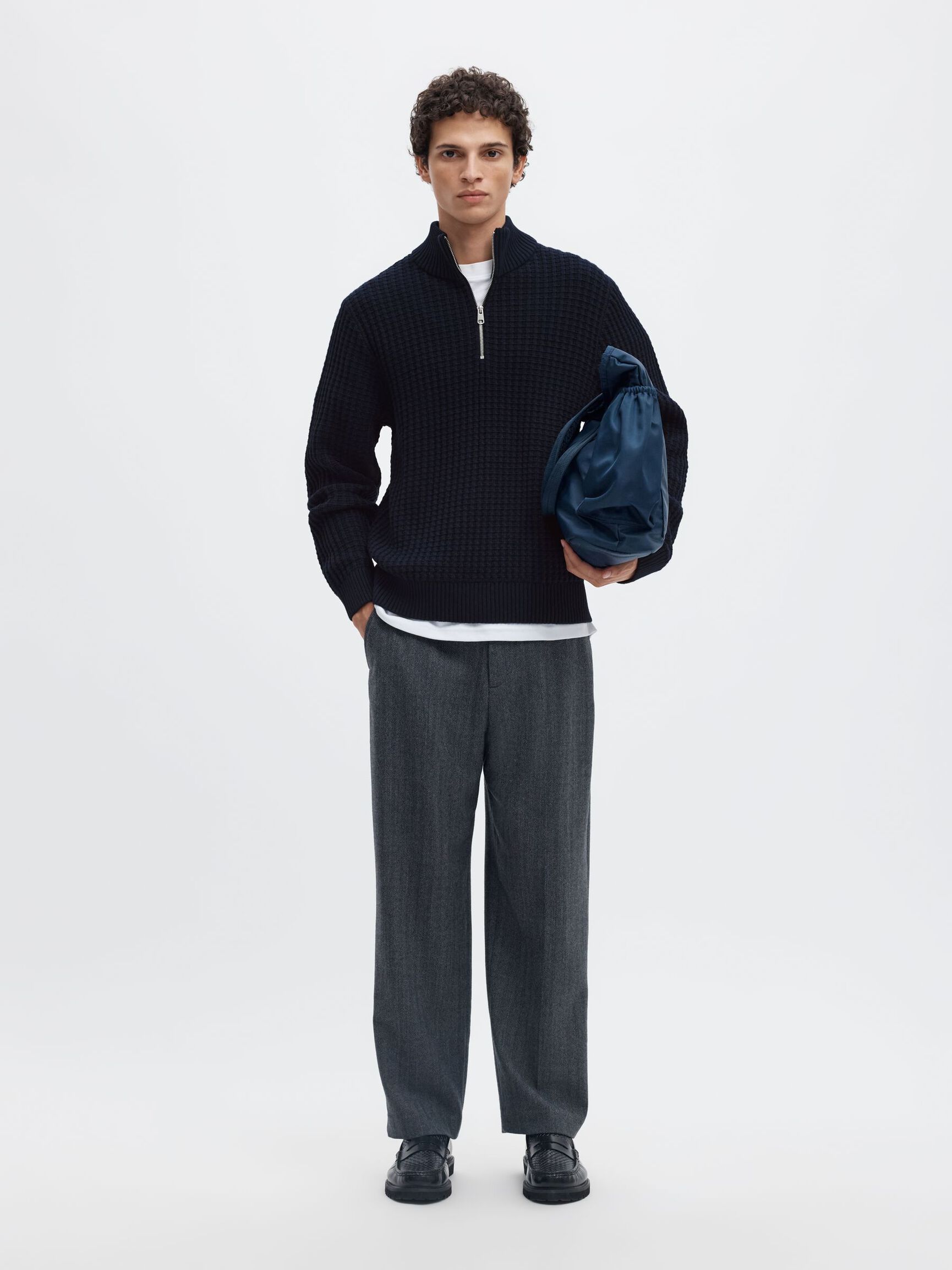 ORGANIC COTTON HALF-ZIP JUMPER, Sky Captain, highres