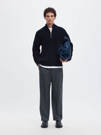 ORGANIC COTTON HALF-ZIP JUMPER, Sky Captain, highres