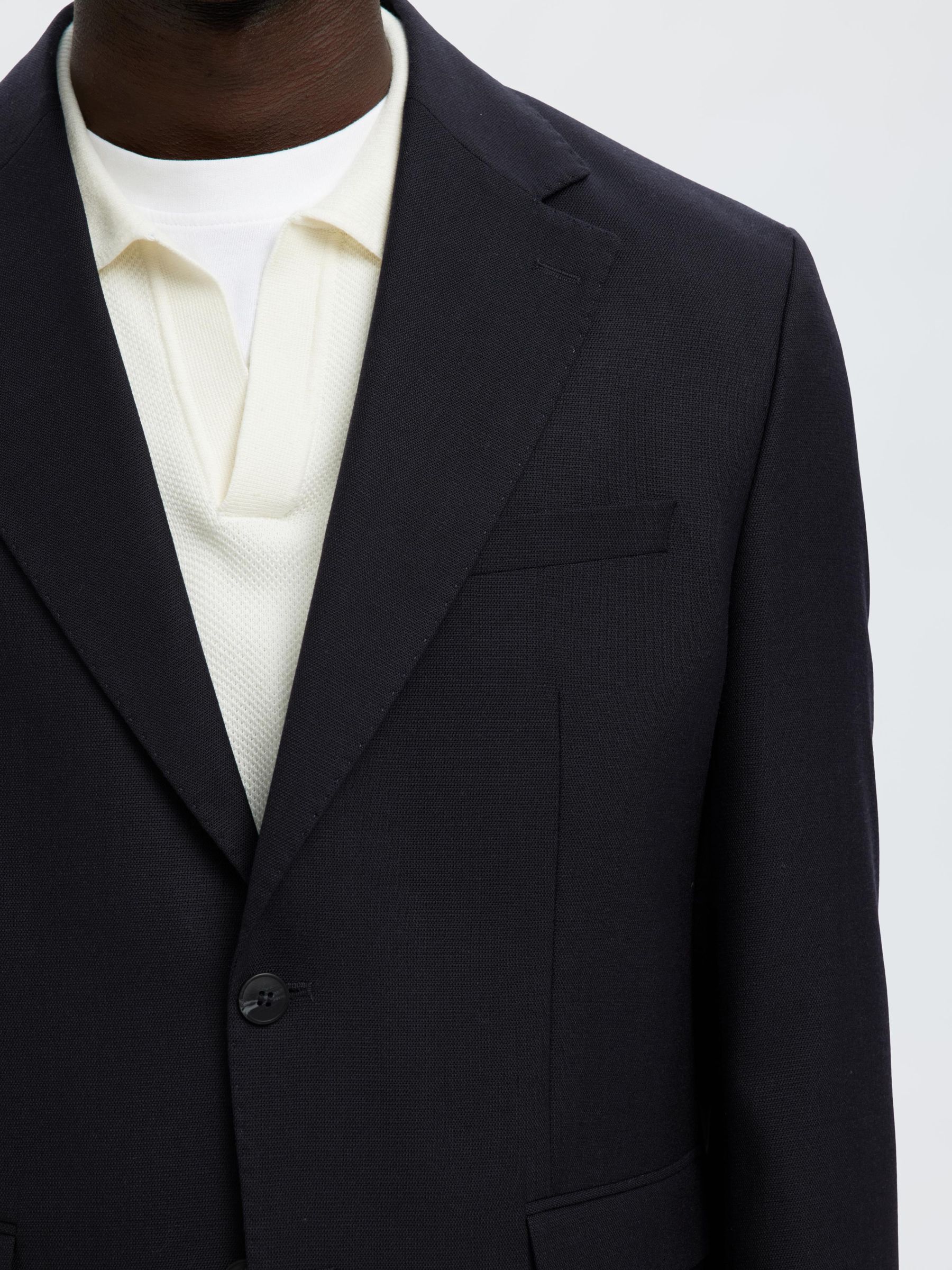 REGULAR FIT WOOL BLEND BLAZER, Dark Navy, highres