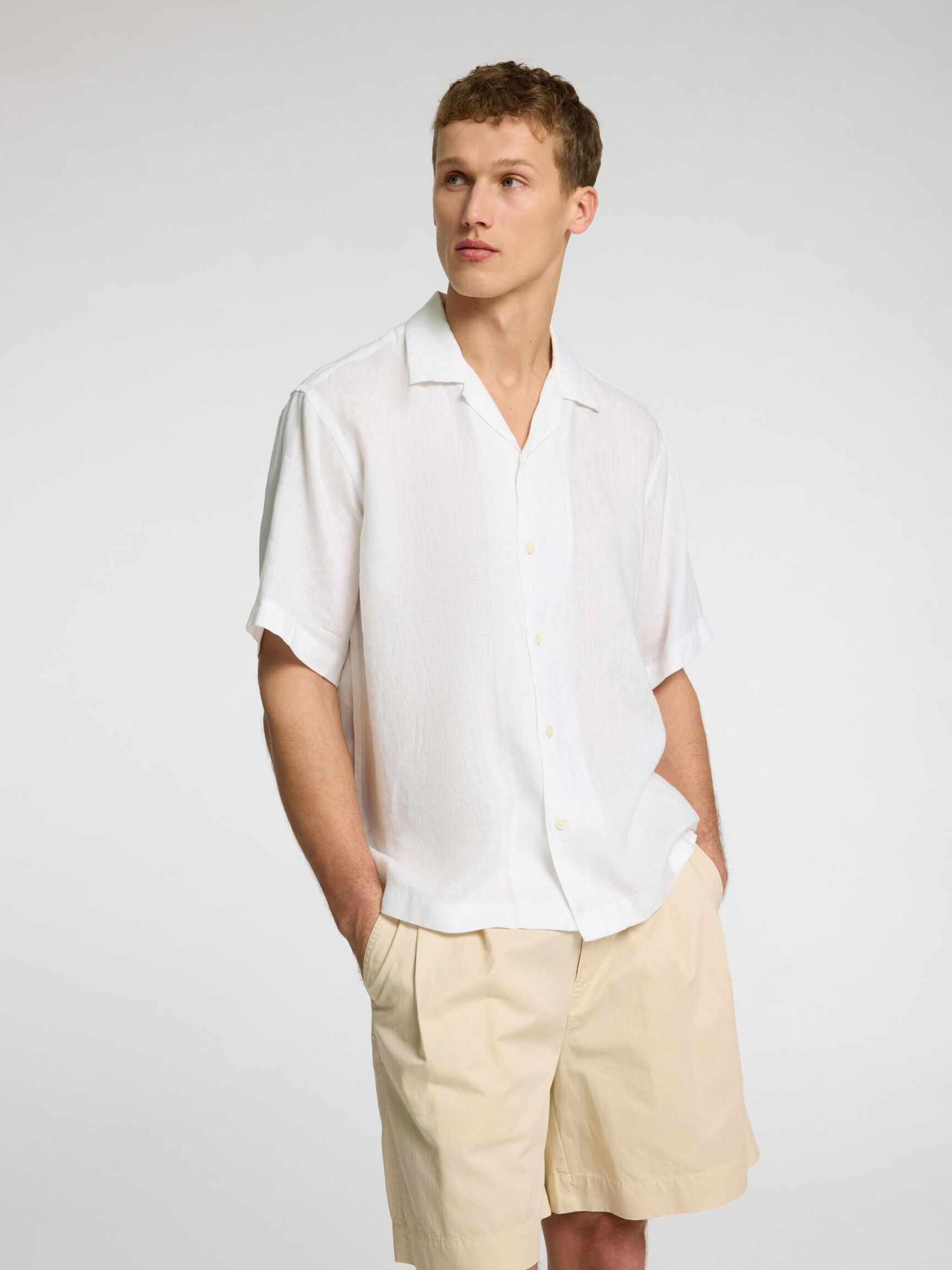 100% LINEN SHORT SLEEVED SHIRT, White, highres