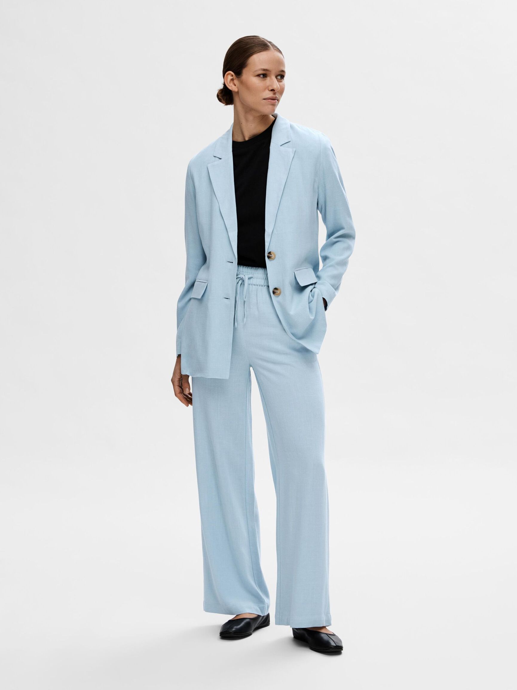 VISCOSE BLEND RELAXED BLAZER, Cashmere Blue, highres