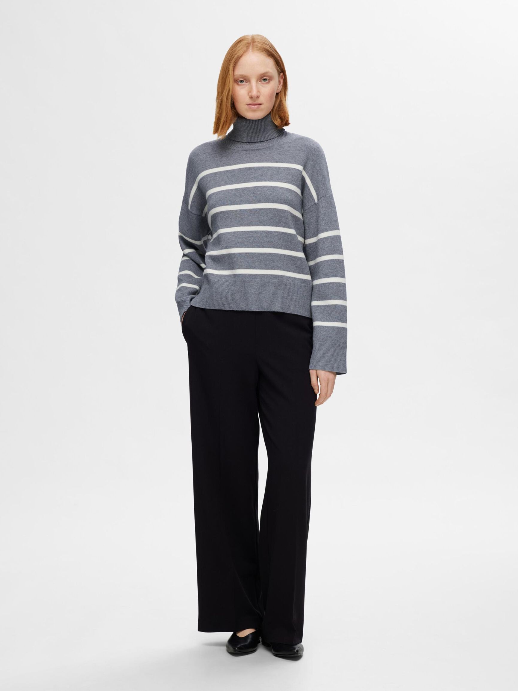 VISCOSE BLEND KNITTED JUMPER, Medium Grey Melange, highres