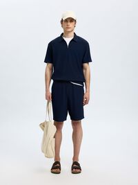 HALF-ZIP PLISSEE POLO SHIRT, Black Iris, highres